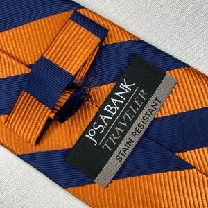 Jos A Bank Tie Men’s Orange/Blue Striped Long Silk